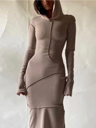 [ZL21070760316] Hooded Collar Bodycon Dress