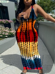 [XC21050547704] Casual U Neck Tie-dye Multicolor Ankle Length Dress