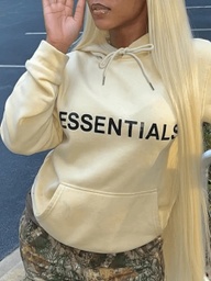 [WS22080520304] Essentials Letter Print Kangaroo Pocket Hoodie