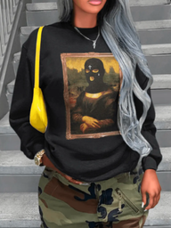 [WS22081520308] COTTON Masked Face Figure Print Sweatshirt