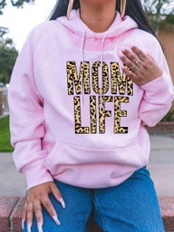 [LZ20121444007] Street Hooded Collar Leopard Letter Print Pink Hoodie